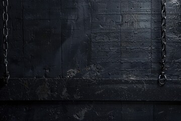 A black wall with a chain hanging from it, suitable for industrial or mysterious themes