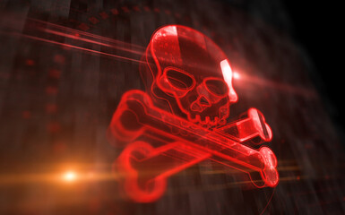 Cyber attack with skull symbol digital concept 3d illustration