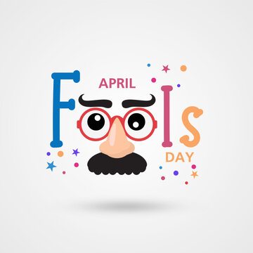 April Fools Day text and funny glasses vector illustration for greeting card, ad, promotion, poster, flier, blog, article, marketing, signage