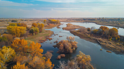Beautiful autumn landscape. Delta of the Volga.