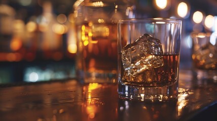 Close up of a glass of alcohol on a bar counter. Suitable for bar and restaurant concepts