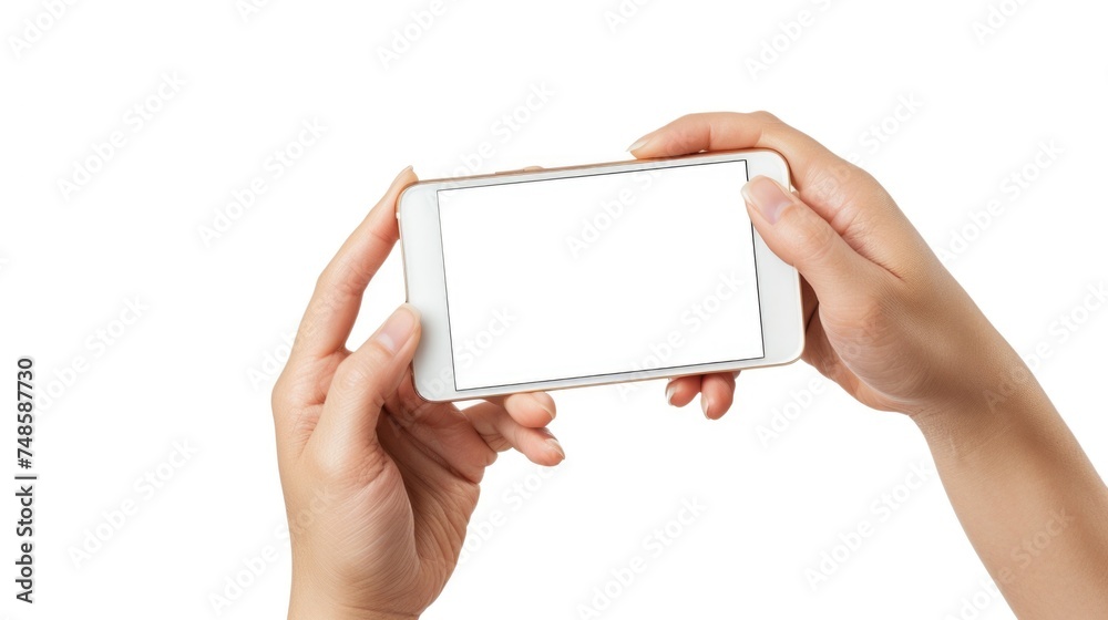 Poster a person holding a smart phone. suitable for technology and communication concepts