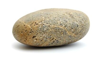 This is a smooth, oval-shaped rock. It is light gray in color with some darker gray spots. The rock is about the size of a baseball.