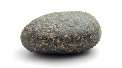 A smooth, oval-shaped rock with a dark gray color. The rock is isolated on a white background.