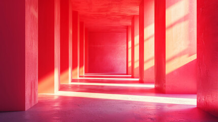 Illuminated Red Corridor Architecture.
A corridor bathed in red light, creating a geometric pathway.