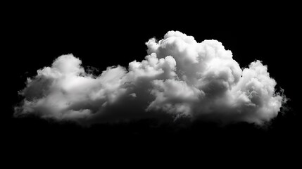 A large, white cloud against a black background. The cloud is soft and fluffy, and it looks like it is floating in the air.