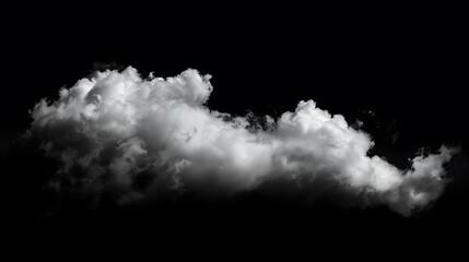 A grayscale image of a cloud on a black background. The cloud is fluffy and has a soft, feathery texture. - obrazy, fototapety, plakaty