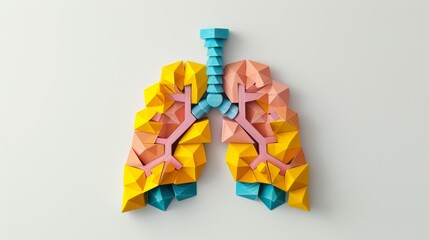 Geometric toy building set of the human lungs, geometric colorful wooden constructor pieces on plain light background. - obrazy, fototapety, plakaty