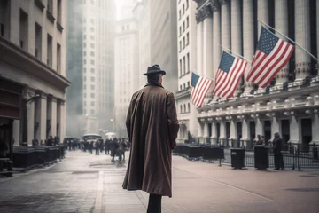 Fotobehang Wall Street in the Financial District of Lower Manhattan in New York City. NYC's Financial District. American financial industry. Wall Street, stock exchange NYSE, financial markets. US capitalism © MaxSafaniuk