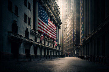 Wall Street in the Financial District of Lower Manhattan in New York City. NYC's Financial District. American financial industry. Wall Street, stock exchange NYSE, financial markets. US capitalism - obrazy, fototapety, plakaty