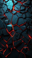 A black and red background with cracks and red lights. Generative AI.