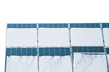 Isolated on white Solar panels are covered with snow in winter. Photovoltaic electricity installation during the winter season. Efficient and Safe Energy Generation with Photovoltaic Technology.