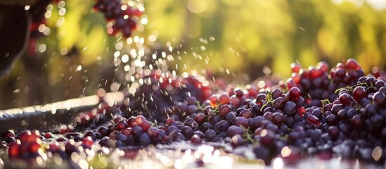 grapes that are being washed to be fermented into wine or alcohol. - obrazy, fototapety, plakaty