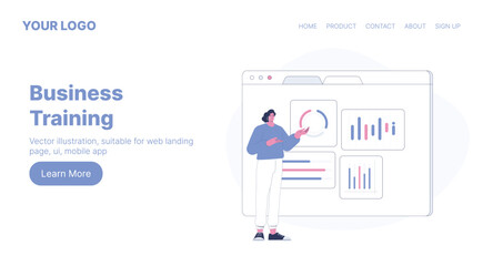 Business Training Session. Web Landing Page Design. Flat Cartoon Vector Illustration. Vector illustration, suitable for web landing page, ui, mobile app.