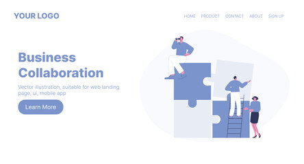 Business Collaboration. Web Landing Page Design. Flat Cartoon Vector Illustration. Vector illustration, suitable for web landing page, ui, mobile app.