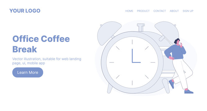 Office Coffee Break. Web Landing Page Design. Flat Cartoon Vector Illustration. Vector illustration, suitable for web landing page, ui, mobile app.
