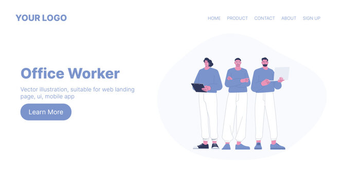Office Worker. Web Landing Page Design. Flat Cartoon Vector Illustration. Vector illustration, suitable for web landing page, ui, mobile app.