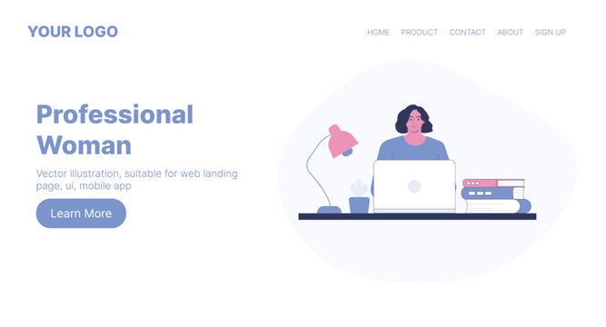 Professional Woman. Web Landing Page Design. Flat Cartoon Vector Illustration. Vector illustration, suitable for web landing page, ui, mobile app.