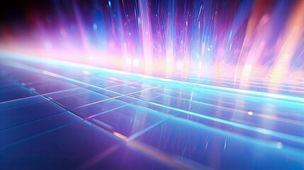 Technology Cyber Neon Holography Background, 3d render holographic iridescent neon curved wave in motion dark background