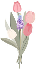 Bouquet "Spring flowers". Composition of spring flowers on a transparent background.Digital illustration suitable for Mother's Day, International Women's Day, Valentine's Day, Easter, branding, advert
