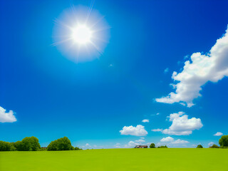 Fototapeta premium green field and blue sky