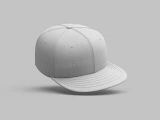 Realistic White Blank Snapback Hat Mockup 3D Isolated