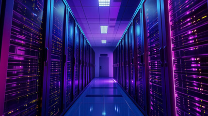 Fototapeta premium Server room at a data center with a futuristic vibe.