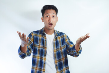 Adult Asian man showing shocked face expression isolated white backgroud