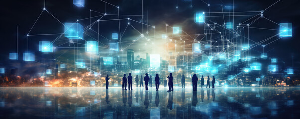 Digital technology background. People in Futuristic Data location.