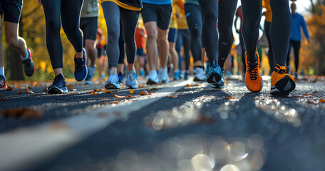 A group of people, athletes and members of the public, who voluntarily participated in the charity march. Group of people walking in sports, walking and jogging clothes.