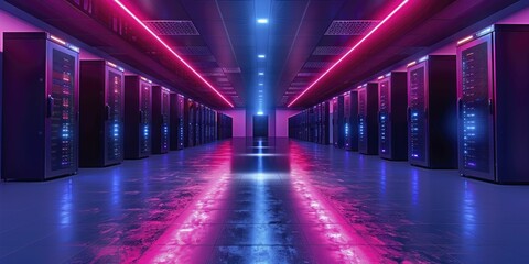 Data Centers as Industrial Fortresses: Secure, nondescript buildings housing the servers and networks that power the digital world, the backbone of modern industry and commerce. - obrazy, fototapety, plakaty