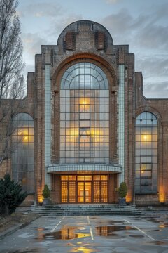 Art Deco Industrial Elegance: The streamlined forms and geometric beauty of an Art Deco factory building reflect the fusion of industrial function with architectural grace.