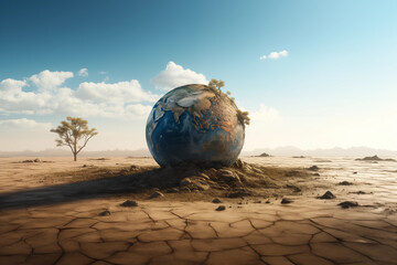 earth globe and desert concept, climate change or global warming