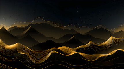 Ethereal black and gold abstract mountain landscape background