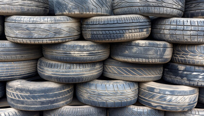 Pile of discarded rubber tires awaiting proper disposal