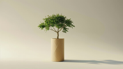 A composite image of a tree growing from a recycled paper roll, representing the environmental benefits of paper recycling - Powered by Adobe