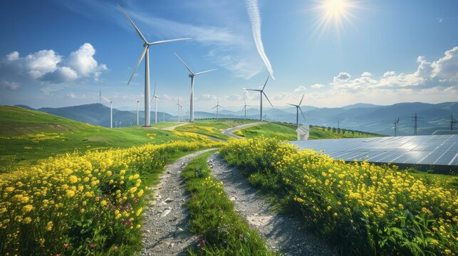 Renewable energy plants, wind farms, and solar power stations showcase sustainable industrial practices.