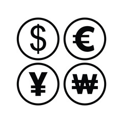 Currency exchange icon. Dollar, Euro, Yen. Vector illustration. resources graphic element design. Vector illustration with application UI theme