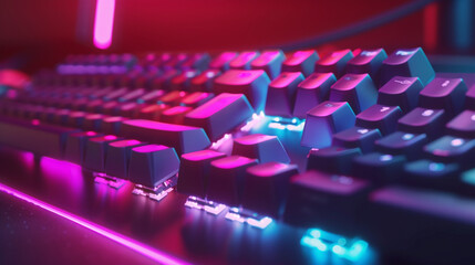 A close-up of a gaming keyboard and mouse bathed in the vibrant glow of RGB lighting, capturing the essence of a high-tech gaming rig, pc gamer, gaming - obrazy, fototapety, plakaty