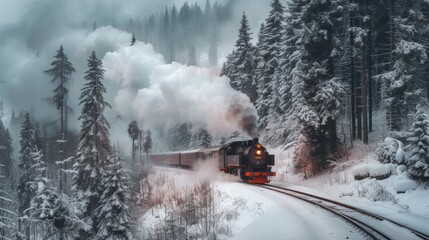a train is coming down the tracks in a snowy area with snow on the ground and trees on both sides of the tracks.