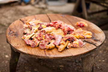 Chicken meat on vintage table