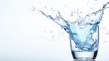 Splashing water in a glass on white background. Isolate. Copy space. 