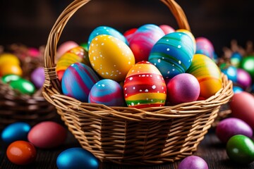 Fototapeta na wymiar Vibrantly colored easter eggs for a festive easter celebration and holiday decorations