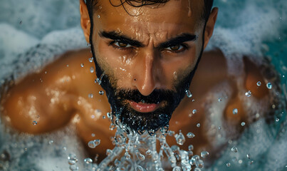 Fototapeta na wymiar handsome shirtless man in water photo