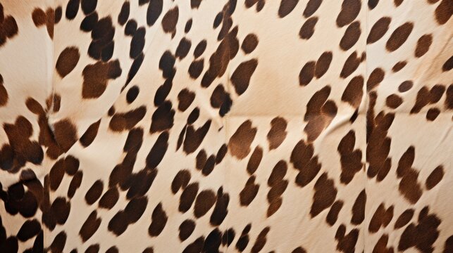 a close up of a cow print fabric with spots of brown and black on the top of the animal print.