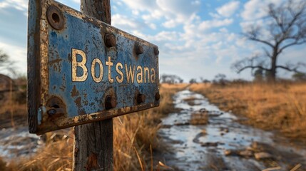 Street Sign the Direction Way to Botswana. - obrazy, fototapety, plakaty