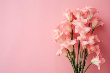 A bouquet of Gladiolus on a simple light pink background