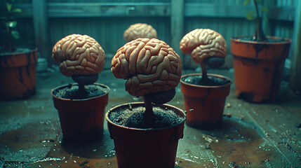 brain in a pot with filter effect retro vintage style and soft focus