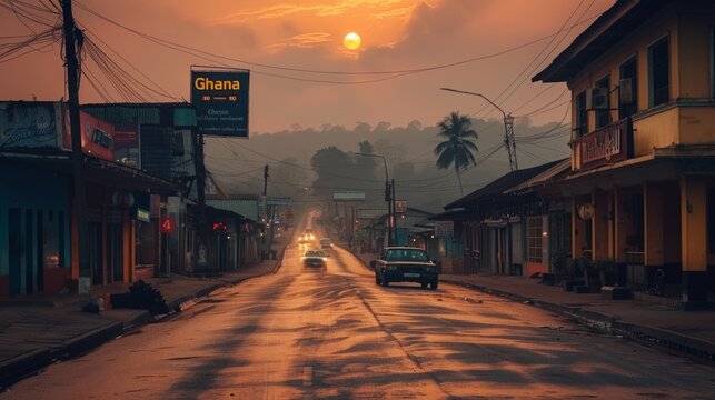 View of Ghana old town at sunset.