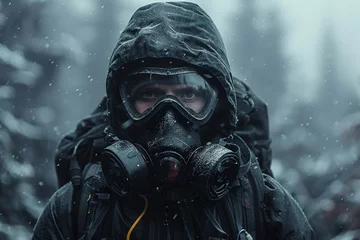 Foto op Aluminium Man in Gas Mask Walking in Snow © hakule